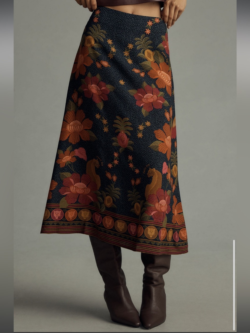 Farm Rio x Anthropologie Jungle Pointillism Print Autumn Earth Tones Skirt